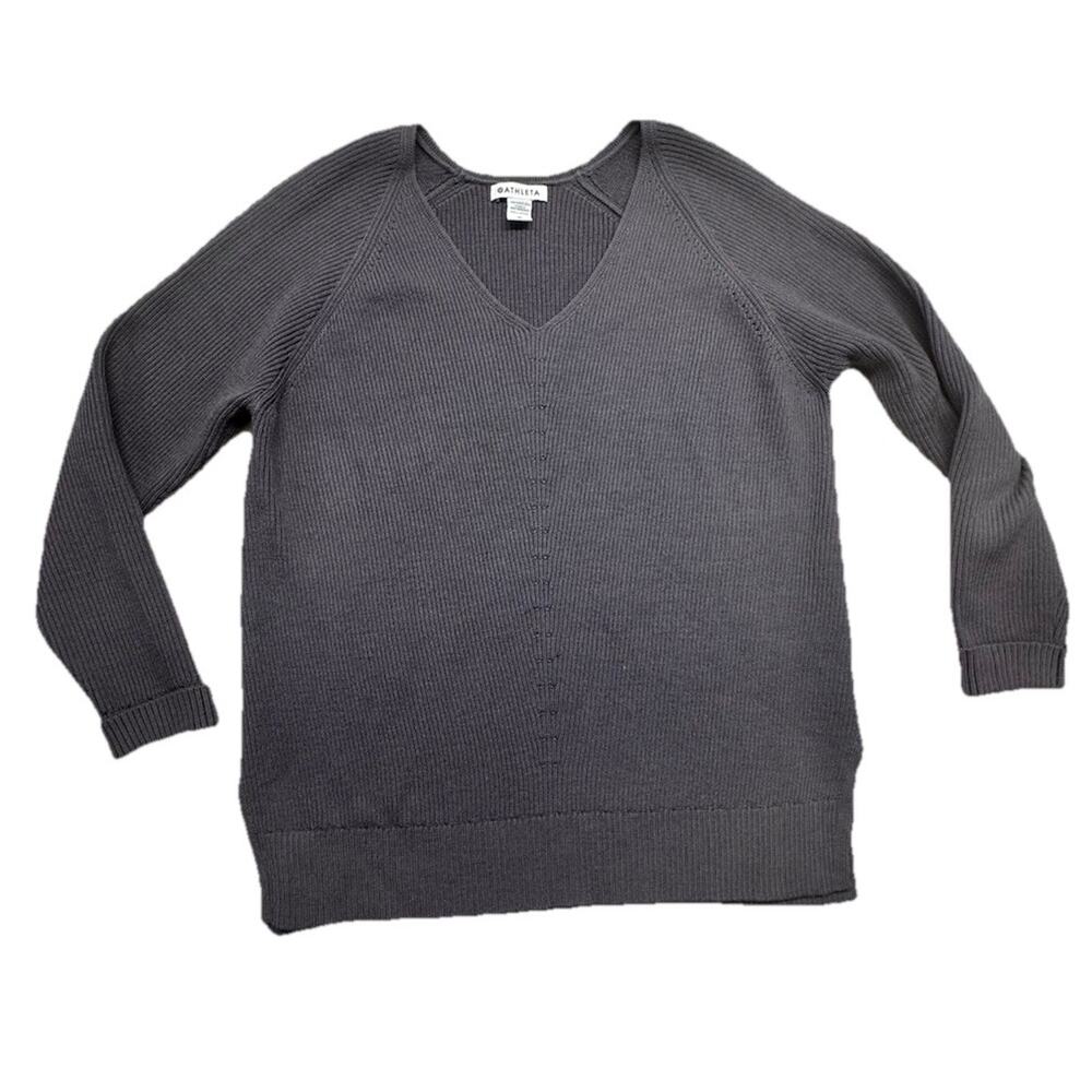 ATHLETA Hanover Womens Sweater Sz M V Neck Merino Wool Blend Purple Dusk Violet